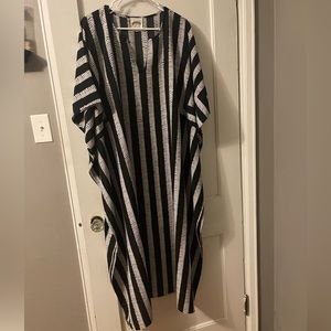 DubGee by Whoopi | Black & Ivory Stripe Notch Neck Caftan